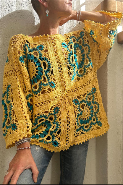 Sonnenspitzen-Pullover Häkelmuster PDF 🇩🇪